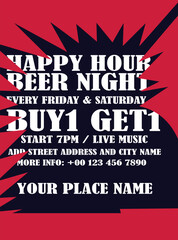 Happy hour beer night flyer poster or social  media post design