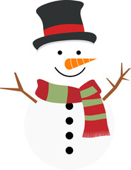 Cartoon snowman wearing scarf for Christmas holiday and winter design concept elements.