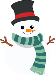 Cartoon snowman wearing scarf for Christmas holiday and winter design concept elements.