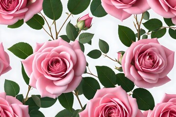 seamless pattern of pink roses on white background