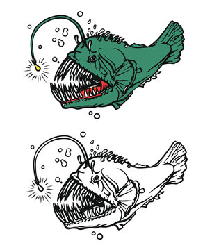 recommend clip art: An Angler Fish. Simple design outline style. For coloring book, coloring page and more. You can change color you want. Vector illustration