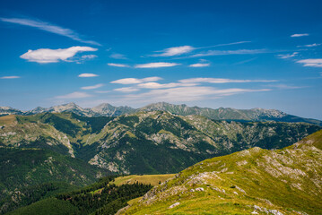 Obraz premium Retezat mountains from Oslea mountain ridge in Valcan mountains in Romania
