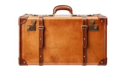 Vintage Leather Suitcase Isolated on Transparent or White Background, PNG