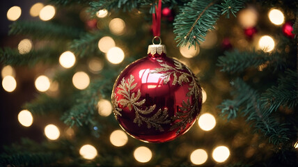Christmas banner, holidays banner, christmas tree, Christmas balls, bokeh background