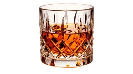 Foto op Plexiglas Cut Crystal Glass Filled with Whiskey on White Transparency Isolated on Transparent or White Background, PNG © The