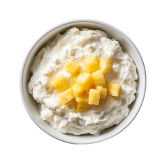 Top View of Cottage Cheese with Sliced Pineapple Isolated on Transparent or White Background, PNG