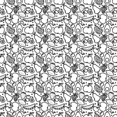 Seamless fruit pattern. doodle background with fruit icons. Fruit background