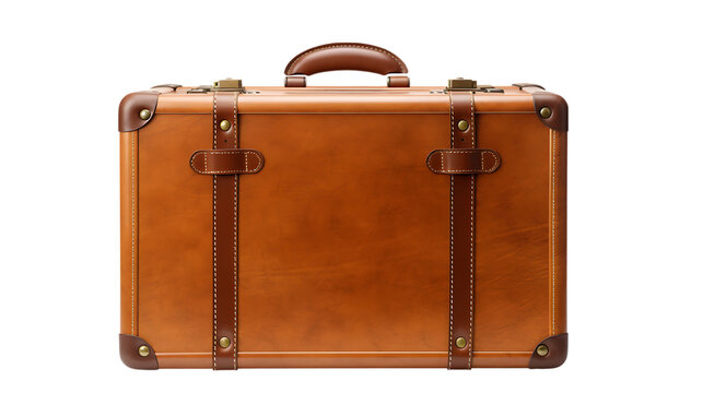 Vintage Leather Suitcase on Transparent Background Isolated on Transparent or White Background, PNG