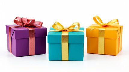 Fototapeta premium A set of gift boxes, holiday presents isolated on white