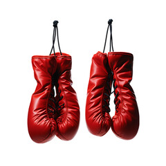 Boxing Gloves Hanging Isolated on Transparent or White Background, PNG - obrazy, fototapety, plakaty