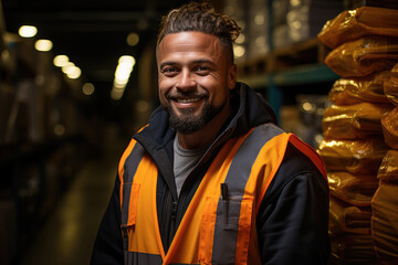 Fototapeta premium Portrait of a smiling man working in a warehouse