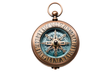 Antique compass with detailed dial isolated on a tranparency background