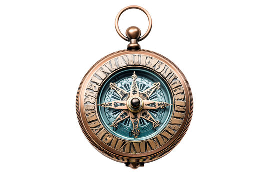 Antique compass with detailed dial isolated on a tranparency background