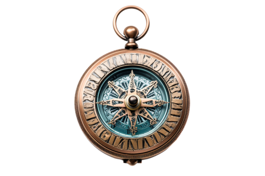 Antique compass with detailed dial isolated on a tranparency background