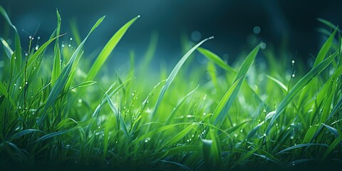 Fototapeta na wymiar green grass with dew drops, nature background