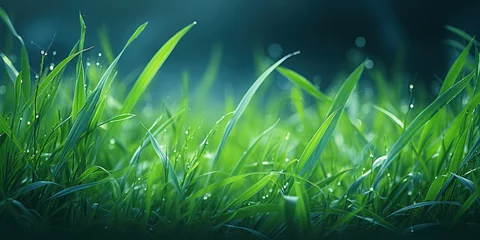 Tableaux sur verre Herbe green grass with dew drops, nature background