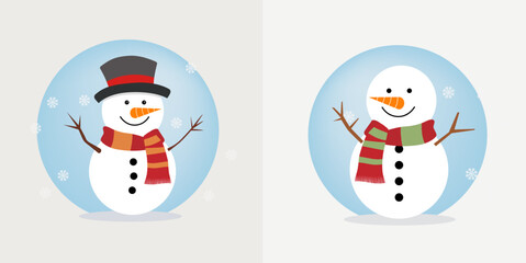 Cartoon snowman wearing scarf for Christmas and winter design concept.