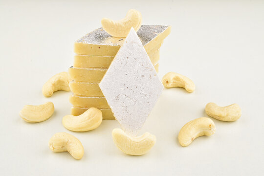 Kaju katli isolated on white background, traditional indian sweet