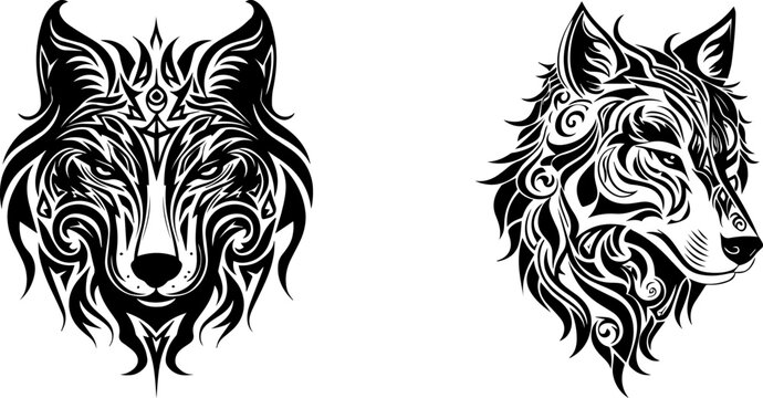 Fenrir of mythology tattoo hand draw vector. Black wolf pattern vector illustration