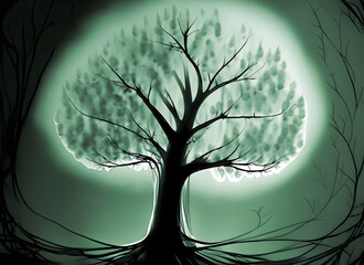 Mystical fantasy tree, dual color, illustration