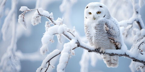 A White Owl's Perch in the Heart of a Winter Wonderland generative AI