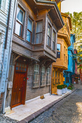 Fototapeta na wymiar Traditional wooden colorful houses in the Üsküdar-Kuzguncuk area of Istanbul.