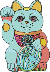 カラフル招き猫（colorful beckoning cat）(PNG)