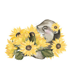 otter and sunflower png composition