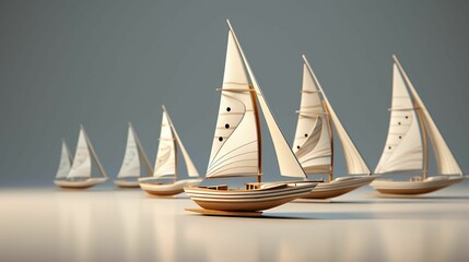 AI generated illustration of a group of sailboat miniatures