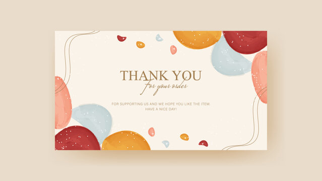 Thankyou Greeting Card With Abstract Shape And Colorful Watercolor And White Glitter. Suitable For Any Project Like Banner, Invitation, Poster, Announcement Card