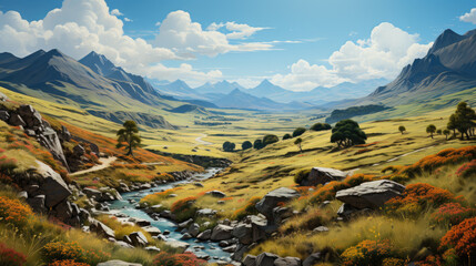 Generative ai illustration of Highlands countryside landscape