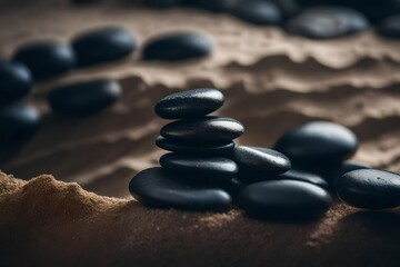 Fototapeta na wymiar black zen stones on the sand