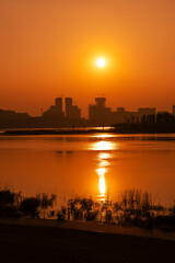 Fototapeta premium The Romantic Sunset of Xinglong Lake in Tianfu New Area, Chengdu