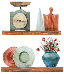 PNG watercolor set with cozy home items. - 668051512