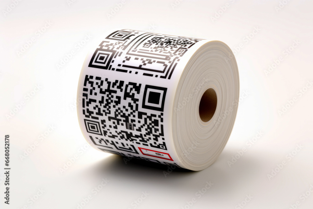 Fototapete roll of white paper with qr code on it.