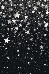 Black background with silver stars and sparkles on it,.