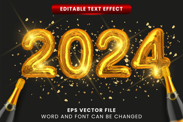 2024 golden balloon new year party text effect
