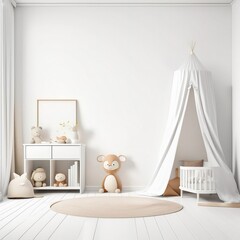Mock up wall in the children's room in white wall background, Generative AI