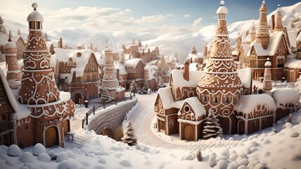 Snowy Gingerbread Village: Icing-Roofed Homes and Sugary Streets in Winter Wonderland
