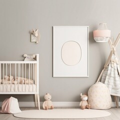 Interior mockup nursery room, kids room, wall frame mockup, Generative AI