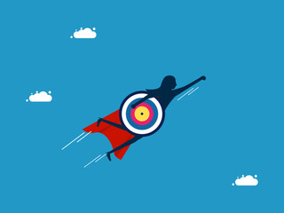 Naklejka na ściany i meble Save the goal. woman hero holding a target soars in the sky. Vector illustration