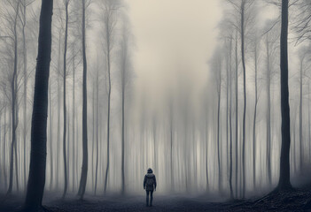 person walking in fog