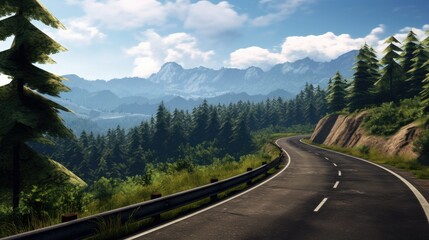 Highway in the forest near the mountains