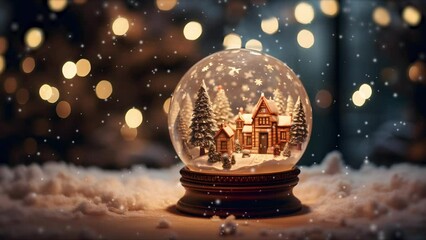 The snow globe with house model and christmas tree inside. Christmas themed background - Powered by Adobe