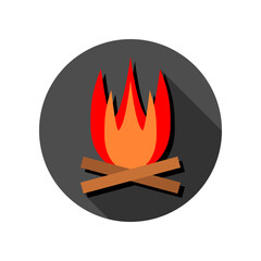 Wooden campfire burning in circle icon flat vector design
