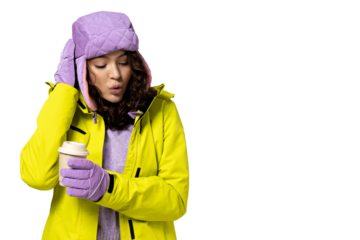 PNG girl with coffee isolated on white background.