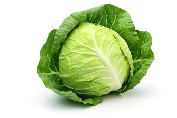Obraz premium Green Cabbage Isolated On White Background. Сoncept Food Photography, Fresh Produce, Healthy Eating, Vegetable Isolation, Green Cabbage