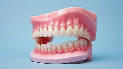An image of a detailed plastic model of teeth, gums and jaw.