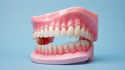 Obraz premium An image of a detailed plastic model of teeth, gums and jaw.
