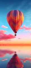 Fototapeta premium Hot Air Balloon Floating Through Vibrant Sunset Sky